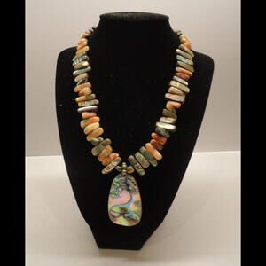 Hand Made Quality USA Artisan Abelone Multicolor Necklace 18"/16" Adjustable
